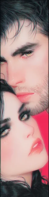 Free dark romance bookmark featuring a pretty couple against a red background